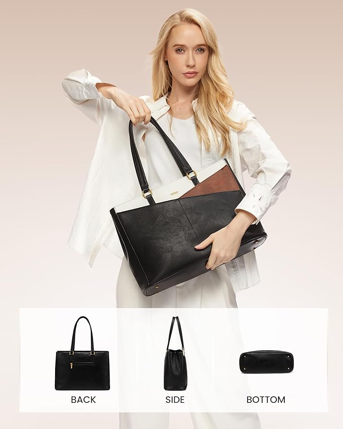 LOVEVOOK Laptop Bag for Women,15.6 Inch Laptop Tote Bag for Women,Vintage Leather Work Tote Bags Computer Teacher Bag,Waterproof Business Bag Office Briefcase