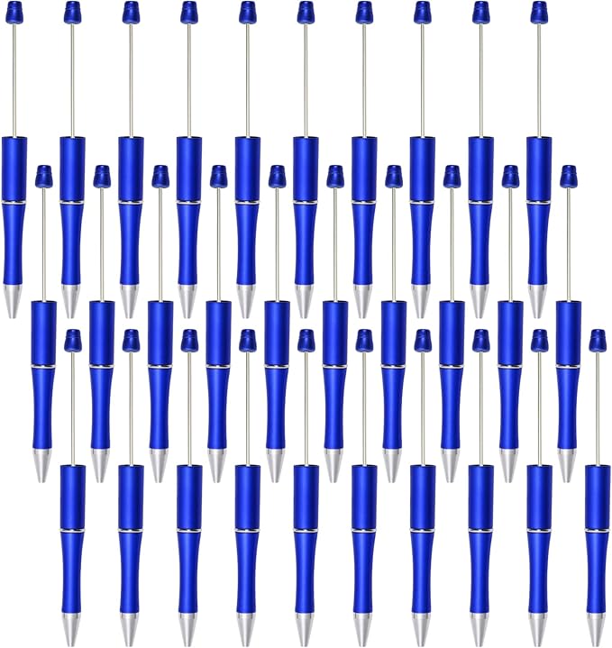 jiebor 30Pcs Blue Beadable Pens Plastic Bead Pen Black Ink Ballpoint Pens Diy Pens Cute Cool Pens for Teacher Bridal Graduation Gift Office Supplies