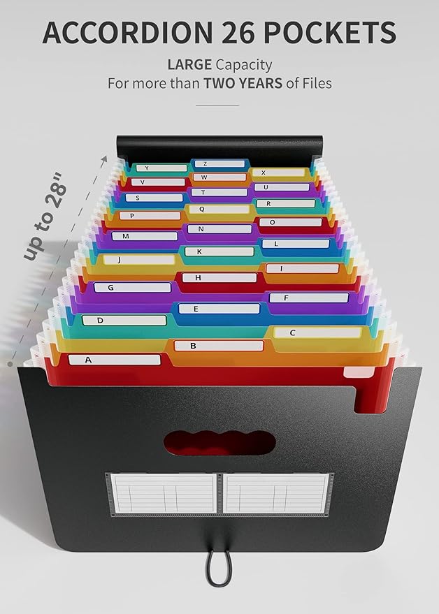 ABC life 26 Pockets Accordian File Organizer Keeper/Expanding Filling Box Letter A4 Size/Expandable File Folder/Plastic Accordion Document Paper Bill Receipt Organizer with A-Z Alphabetical Tabs