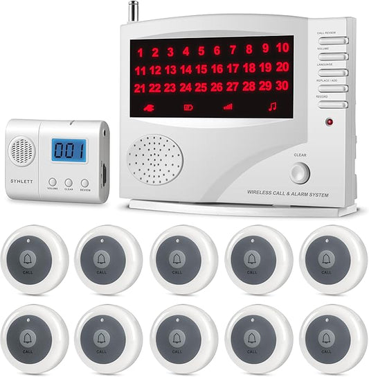 Nurse Call System Wireless Call System with 1 Portable Caregiver Pager 10 Call Buttons and 1 Central Monitoring Unit for Seniors Patients Clinic Emergency Nursing Care Home