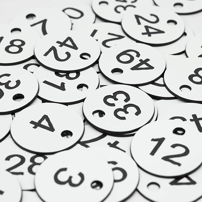 StayMax Plastic ID Number Tags Engraved Tags Key Tags Without Key Rings (1-100, White)