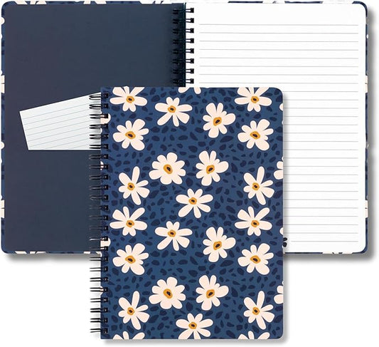 Steel Mill & Co Cute Mini Spiral Notebook, 8.25" x 6.25" Journal with Durable Hardcover and 160 Lined Pages (Leopard Daisy)
