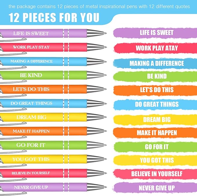 Zonon 12 Pieces Inspirational Pens Bulk Easter Basket Stuffers Motivational Quotes Ballpoint Pens with Stylus Tip Inspirational Gifts for School Office Teachers(Pastel Colors,Classic Style)