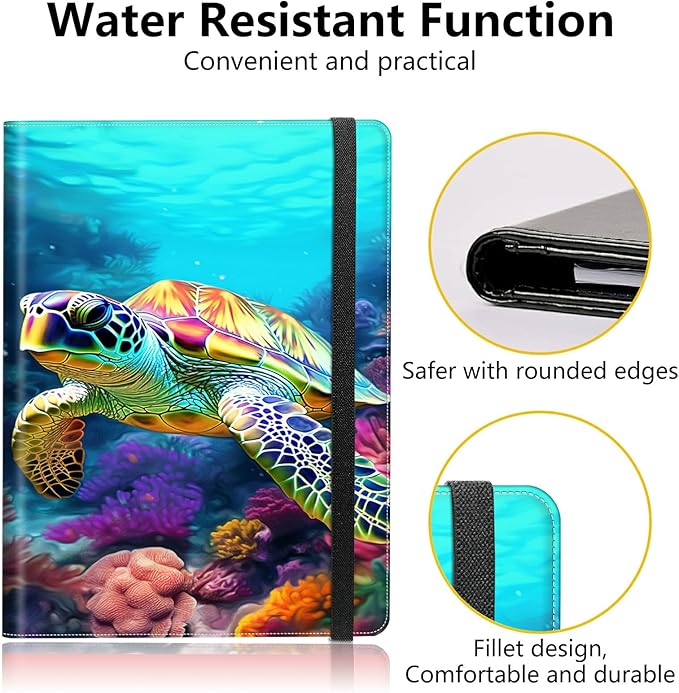 PU Leather Padfolio Folder Clipboard Portfolios Organizer Conference Document Organizer with Business Card Holder Storage Clipboard Writing Pad,Turtle Corals