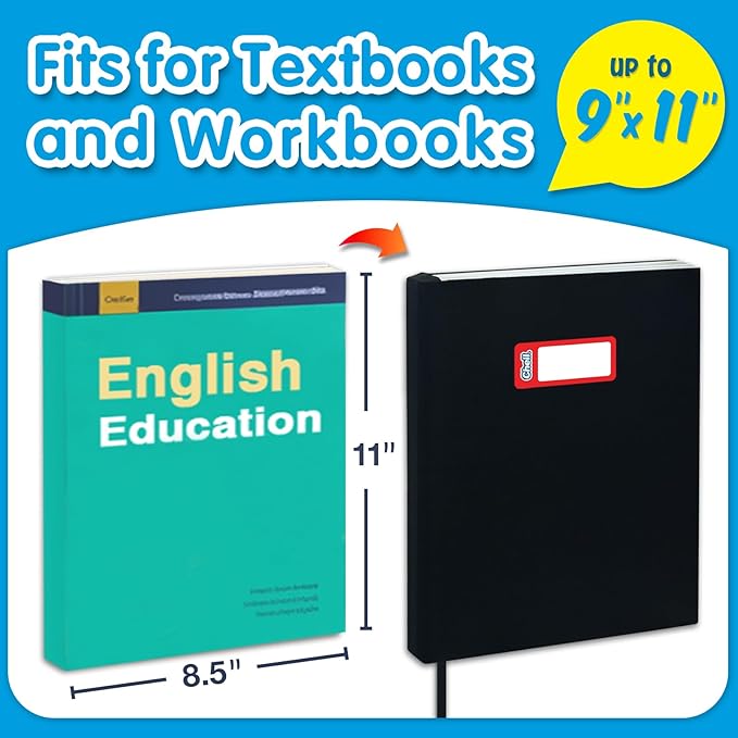 Chell Black Fabric Jumbo Book Covers 9"x11", Book Sox Up to 10"x12.5", Textbook Covers, Stretchable and Reusable Book Protector, Pack of 2