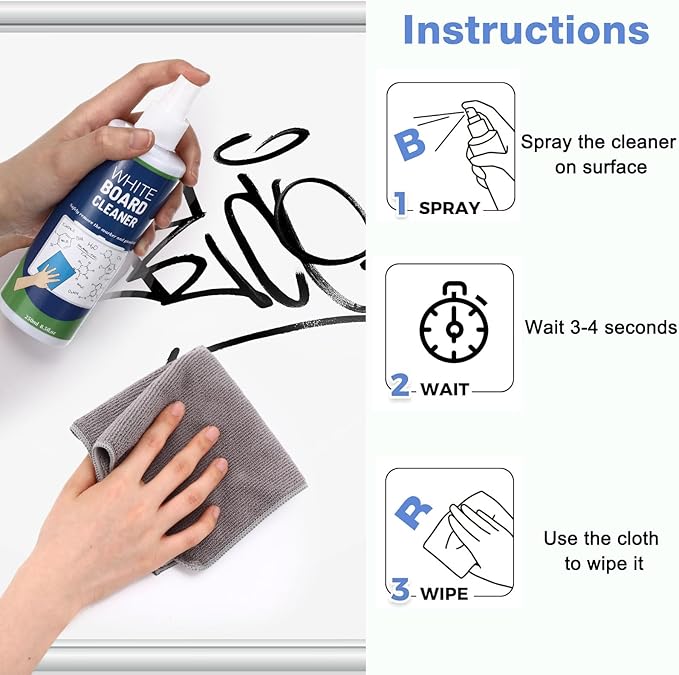 16 Pack Whiteboard Cleaner Spray 8.5oz Dry Erase Board Cleaner with 8 Cloths Non Toxic Dry Erase Cleaner Removes Stubborn Marks from Whiteboards