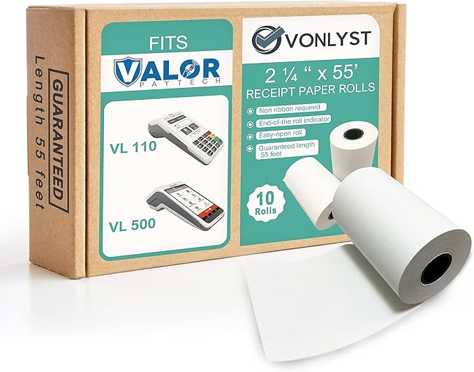 Receipt Paper Roll for Valor Paytech VL 110 and VL 500 Credit Card Machine (10 Rolls)