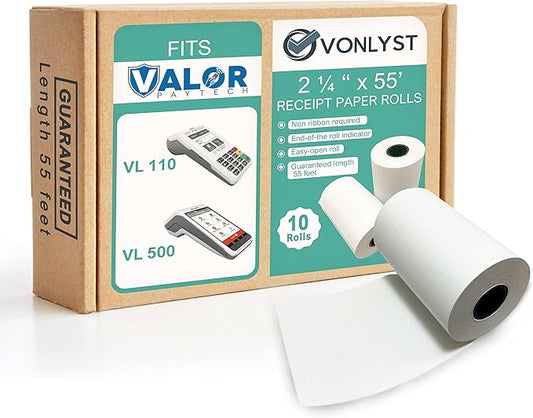 Receipt Paper Roll for Valor Paytech VL 110 and VL 500 Credit Card Machine (10 Rolls)