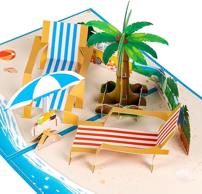 Beach Vacation Pop Up Anniversary Card, 3D Retirement Pop Up Cards, Birthday Card, Valentine's Day Card, Thinking of You For All Occasion.