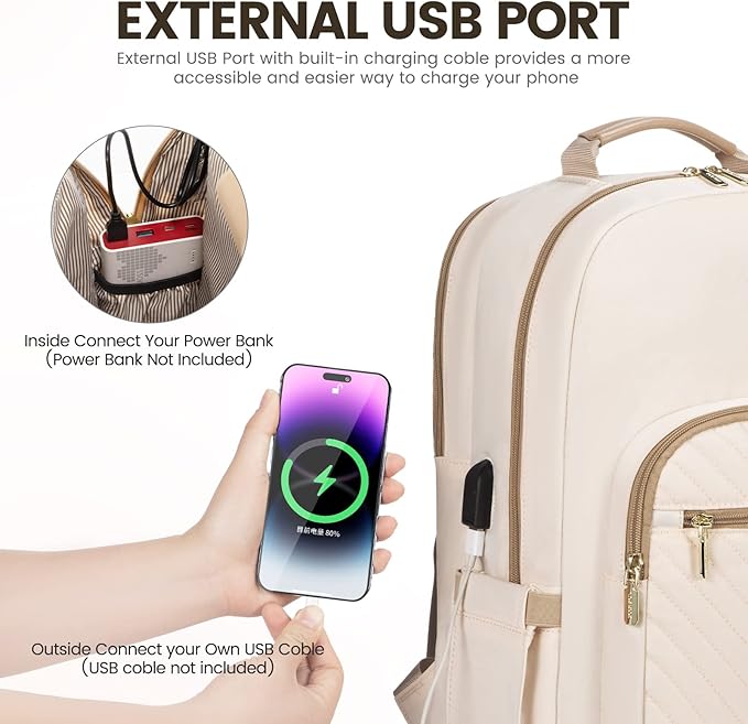 LOVEVOOK Laptop Backpack for Women 15.6 inch,Cute Womens Travel Backpack Purse,Professional Laptop Computer Bag,Waterproof Work Business College Teacher Bags Carry on Backpack with USB Port,Off-white