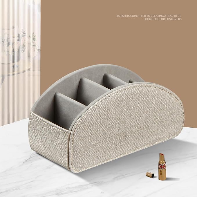 Remote Control Holder PU Leather TV Remote Caddy for Table, 5 Compartments Nightstand Organizer for Bedroom Accessories/Bedside Remotes/Media Controllers/Office Supplies, Decorations for Living Room