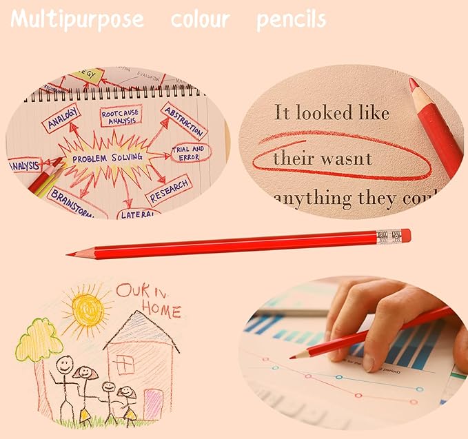 Adhere 25pcs Checking Pencils Erasable colored Pencils Pre-Sharpened #2 HB,for Checking Tests Grading Map Coloring,school Correcting,editing Office Favors,including a Free sharpener. (Red)