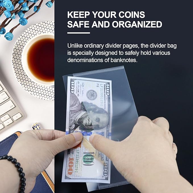 A6 Binder Pockets with No Zipper, Koqye Blue 10 Pcs Plastic Zipless Budget Envelopes, Two Pockets Frosted Cash Envelopes Money Bag for Budgeting, Cash Stuffing (Clear Frosted-2set)