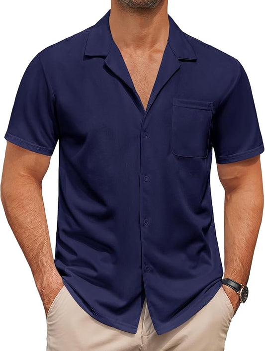 COOFANDY Men's Casual Cuban Guayabera Shirt Short Sleeve Button Down Shirts Summer Beach Shirts Vocation Vintage Shirts