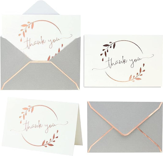 Winoo Design Heavy Duty Thank You Cards with Envelopes - 36 PK - Gold Thank You Notes 4x6 Inches Baby Shower Thank You Cards Wedding Small Business Graduation Funeral Bridal Shower (Rose Gold)