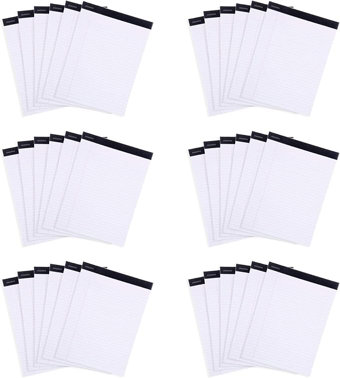 Mintra Office Legal Pads, ((xBasic, 8.5in x 11in, Wide (White), 36pk (6-6pks)), 50 Sheets per Notepad, Micro perforated Writing Pad, Notebook Paper for School, College, Office, Work