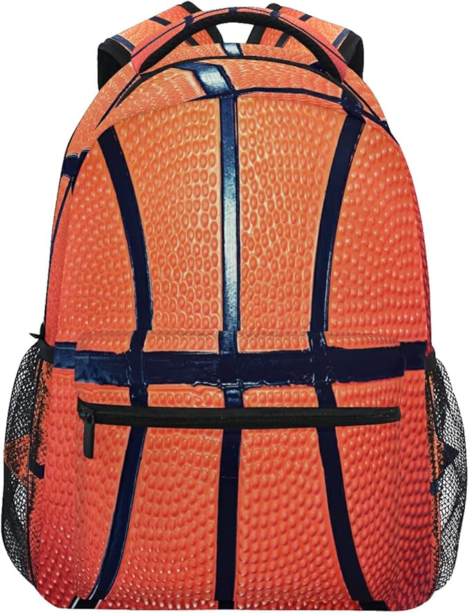 Sports Ball Basketball Texture Theme School Backpack for Teens Girls Kids Boys, Women Men Adult 15 in Laptop Backpack Casual Elementary Student College Bookbag Travel Hiking Camping Daypack