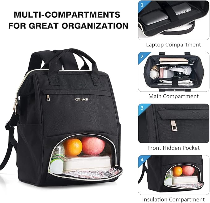 OIWAS Lunch Backpack for Women, 15.6 inch Laptop Backpack Insulated with USB Port for Men Travel Work Travel Picnics Hiking