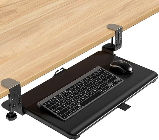 YOMT Adjustable Keyboard Tray Under Desk - 25.5“x13.7” Slide Out Computer Keyboard Drawer, 5kg Capacity with Smooth Glide Handle Out Computer Drawer for Typing, Black
