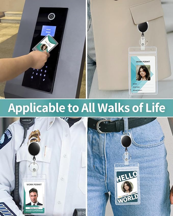 Uniclife 2 Pack Badge Holder Vertical Clear Plastic Case with Retractable Badge Reel Carabiner Clip Soft Waterproof Card Protector for IDs Credit Cards Proximity Cards Driver’s Licenses and Passes