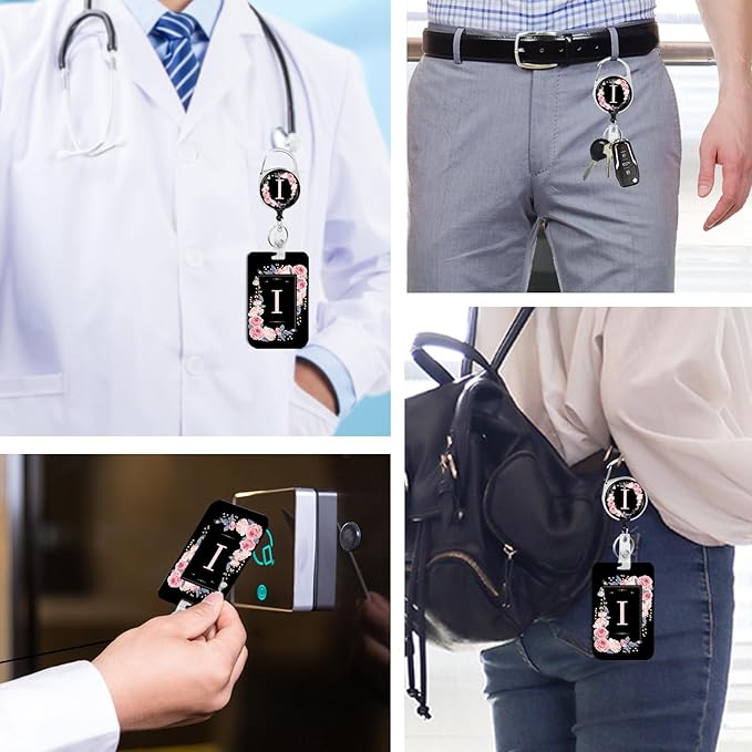 A-Z Badge Holder with Retractable Reel and Breakaway Lanyard Badge Clips Retractable Heavy Duty Badge Reel，Keychain，ID Holder with Breakaway Lanyard for School Nurse Office Teen I