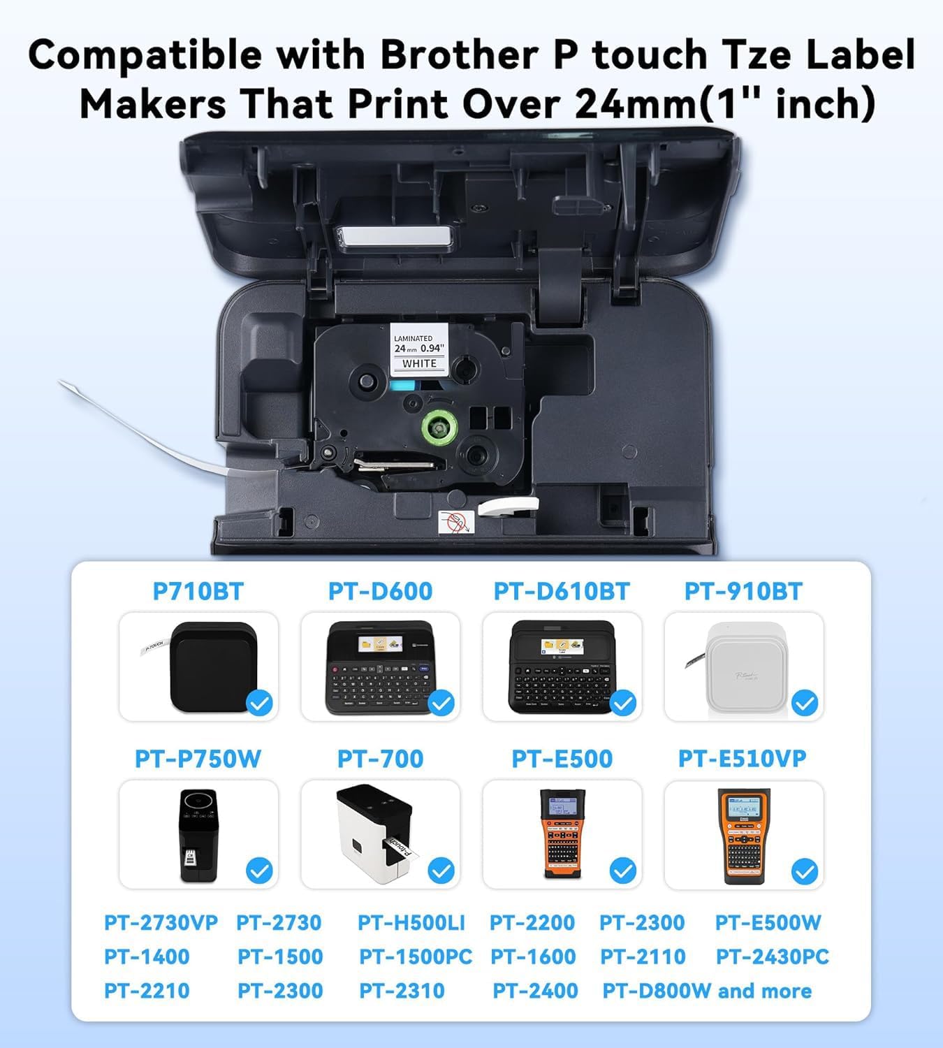 TZe-251 24mm .94 Laminated White Tape Compatible for Brother PT-P610BT Label Maker, TZe251 TZ-251 24mm 1 Inch for Brother P-Touch PTD600 PT-D710BT PT-P750W PT-P700 PT-E560 Label Maker,5-Pack