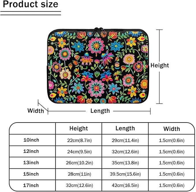 Colorful Flower Lap Top Case for Women Girls 12 inch Laptop Sleeve Portable Computer Sleeve Bag Portable Laptop Protector with Multiple Uses Ideal Gifts for Women Girls Tablet Bag