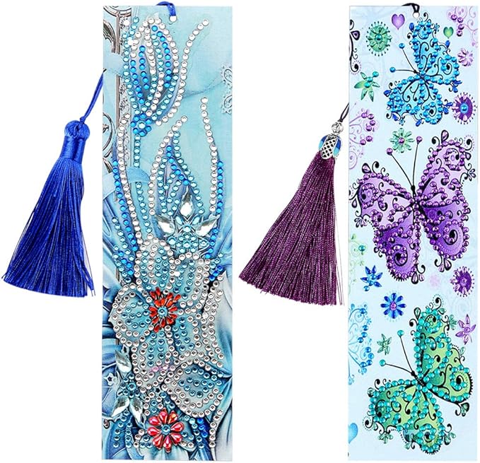2Pack Diamond and Painting Bookmarks DIY Bookmarks with Tassel Great Gifts for Christmas, Thanksgiving, New Year, Birthday