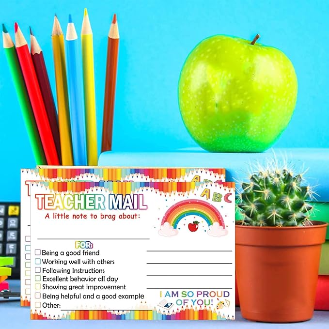 Rainbow Happy Mail Teacher Notes to Parents Classroom Good Behavior Incentive Motivational Cards 50 Pcs Motivational Notes Positive Postcards For Home,Preschool, Kindergarten, Elementary (Color1)