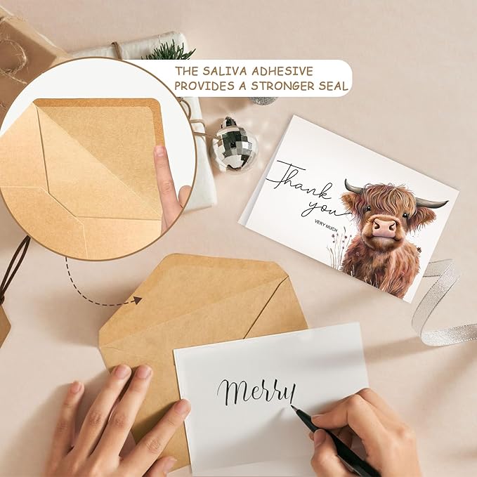 50 Pack Highland Cow Thank You Cards with Envelopes, 4x6 In Farm Design Greeting Cards Sympathy Cards Bulk for Wedding, Baby & Bridal Shower- with Stickers