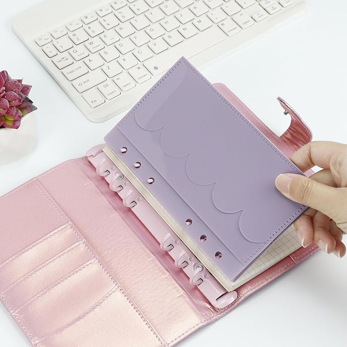 A6 Binder Pockets with No Zipper, Koqye Blue 10 Pcs Plastic Zipless Budget Envelopes, Two Pockets Frosted Cash Envelopes Money Bag for Budgeting, Cash Stuffing (Purple Petals-2set)