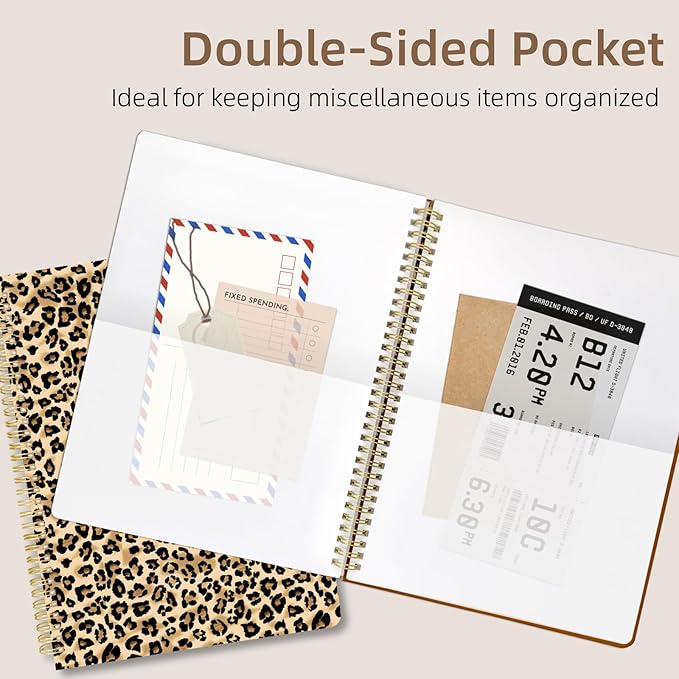 Cute Spiral Notebook journal A4 Aesthetic Pretty Design for Women Girls Kawaii with Pocket, 8.5 x 11 inch, Lined, Leopard
