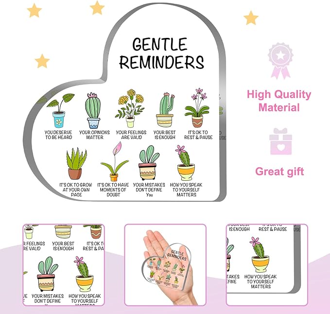 Gentle Reminders Decor, Positive Affirmations Desktop Art Decorations for Home Therapy Office School Counselling Office Mental Health Awareness Gifts