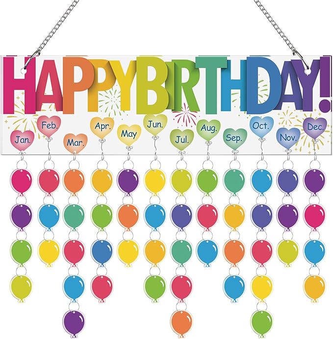 Eersida Birthday Calendar Wall Hanging Family Birthday Plaque with Tags Acrylic Birthday Reminder Calendar Board Classroom Birthday Reminder 120 Tags Christmas Party Gifts Home Decor(Classic Color)