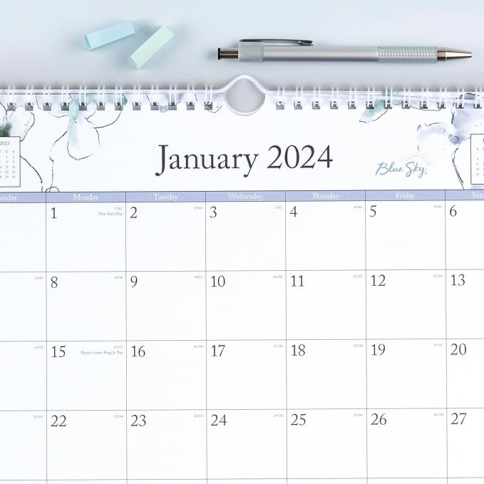 Blue Sky 2024 Monthly Wall Calendar, January - December, 11" x 8.75", Wirebound, Wide Blocks, Lindley (101593-24)