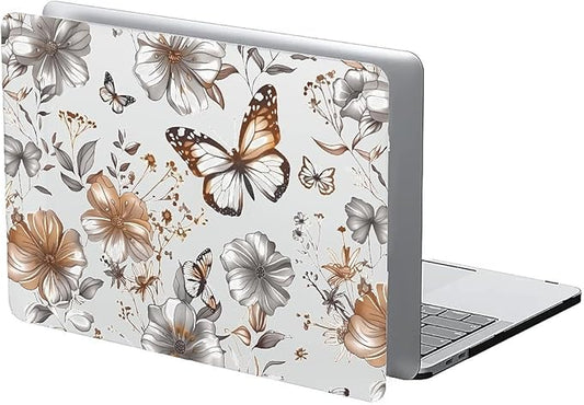 Compatible with 13.3 Inch MacBook Air A1466/A1369, Gold Flowers Butterfly Hard Plastic Shell Cover Case