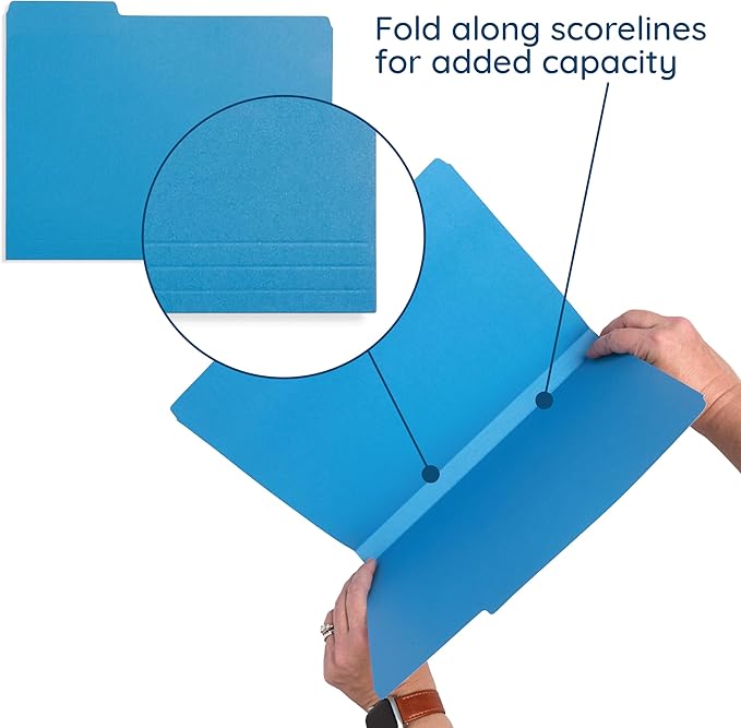 200 Blue Summit Supplies Blue File Folders with 1/3 Cut Tabs, Letter Size, Durable 11pt Paper, Uncoated Blue Paper, Colorful Blue File Folders for Office and Home Organization