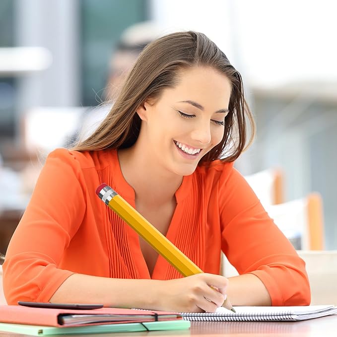 2 Pack Wooden Jumbo Pencil for Prop Gifts Decor 14 Inch Funny Big Novelty Pencil with Cap Yellow