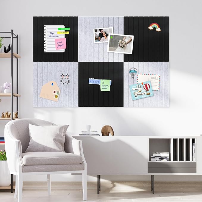 Smarpau Large Cork Bulletin Slat Wall Felt Board Alternative 48"x36" 12 Pack Black Cork Board for Walls with Slat Wall Paneling Felt Bulletin Boards Pin Board for Office