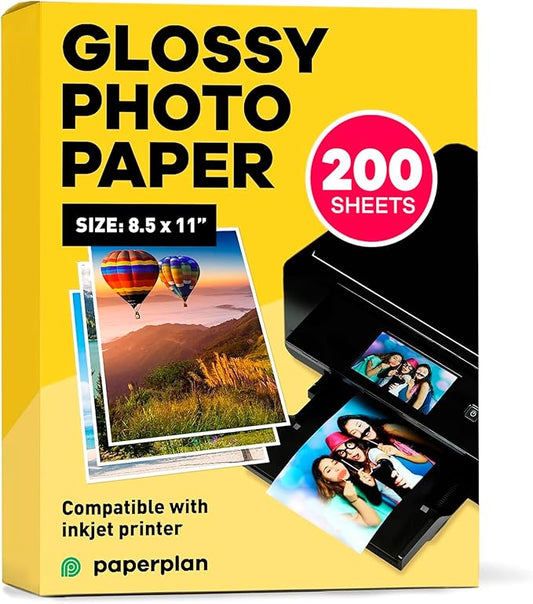 Glossy Photo Paper For Printer 8.5 x 11" - (200 Sheets) - Works with Inkjet Printer, Easy to Use, Excellent Picture Paper