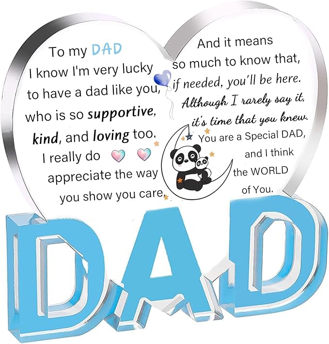 Daddy Gifts for Men Acrylic Plaque Bookmark Set Birthday Gifts for Dad Personalised Heart Keepsake Bookmarker Fathers Day Christmas Gifts for Papa from Daughter Son Dad You are The World