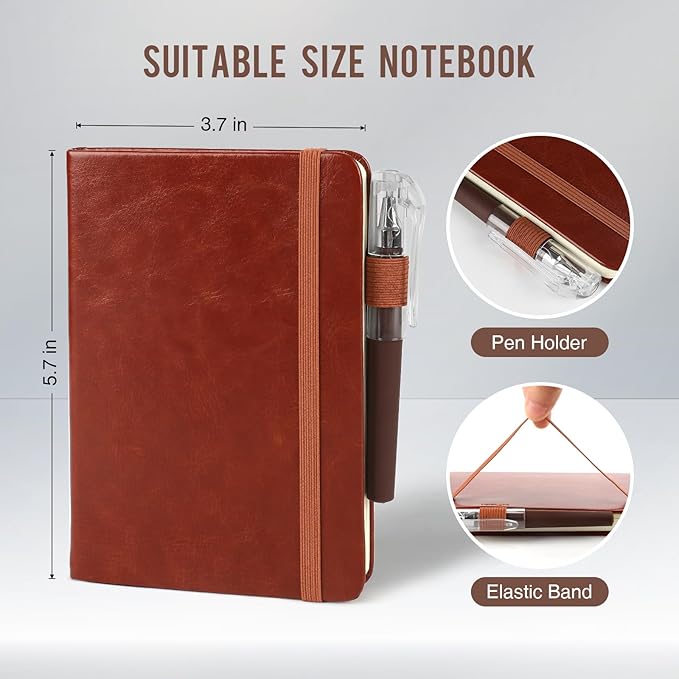 Small Notebook College Ruled, 3 Pack (Brown) 3.7x5.7 in Pocket Notebook Journaling Notebooks Mini Hardcover Lined Note Pads with Pens for Work Business Travel and Office Supplies