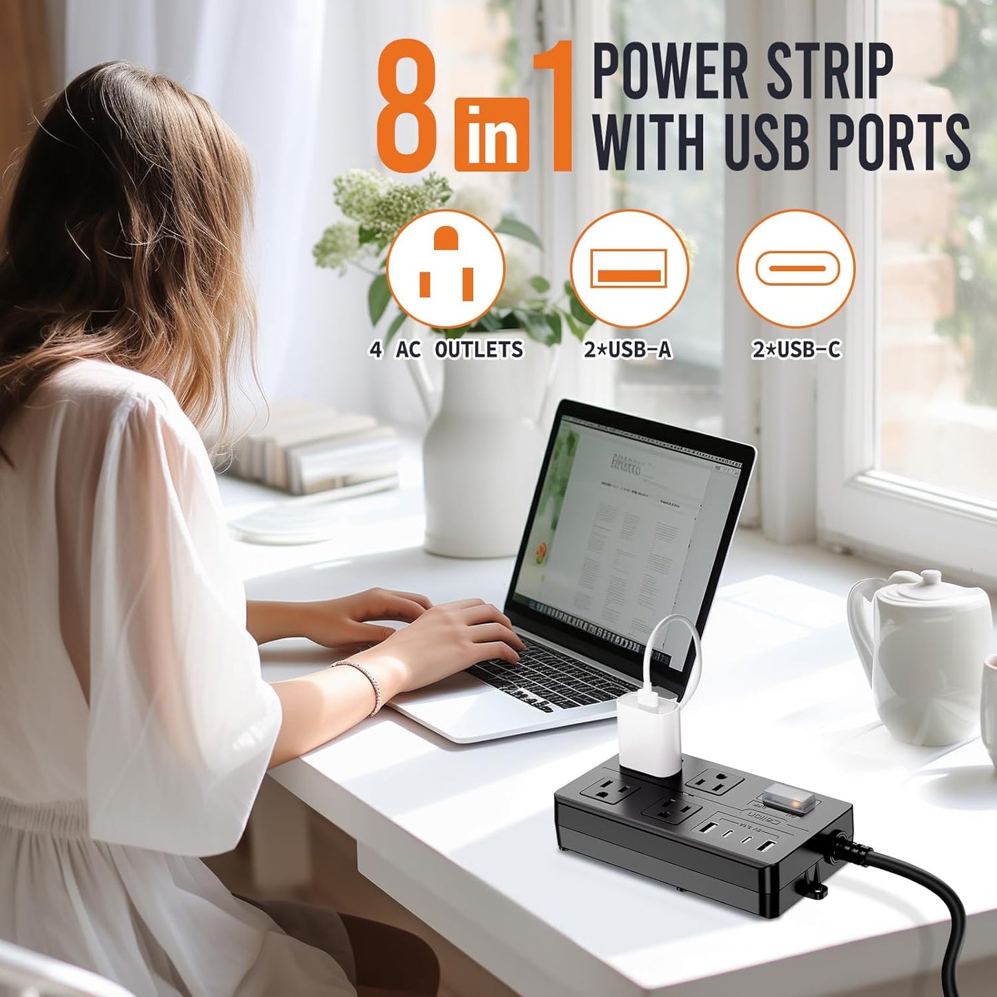 Outdoor Power Strip Weatherproof, IPX6 Waterproof Extension Cord Multiple Outlets with USB Ports, Overload Protection Shockproof,Electrical Power Strip Wall Mountable for Outdoor Decorations…, Black