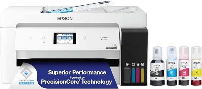 Epson EcoTank ET-15000 Wireless Color All-in-One Supertank Printer with Scanner & 522 EcoTank Ink Ultra-high Capacity Bottle Yellow (T522420-S) Works with EcoTank ET-2720