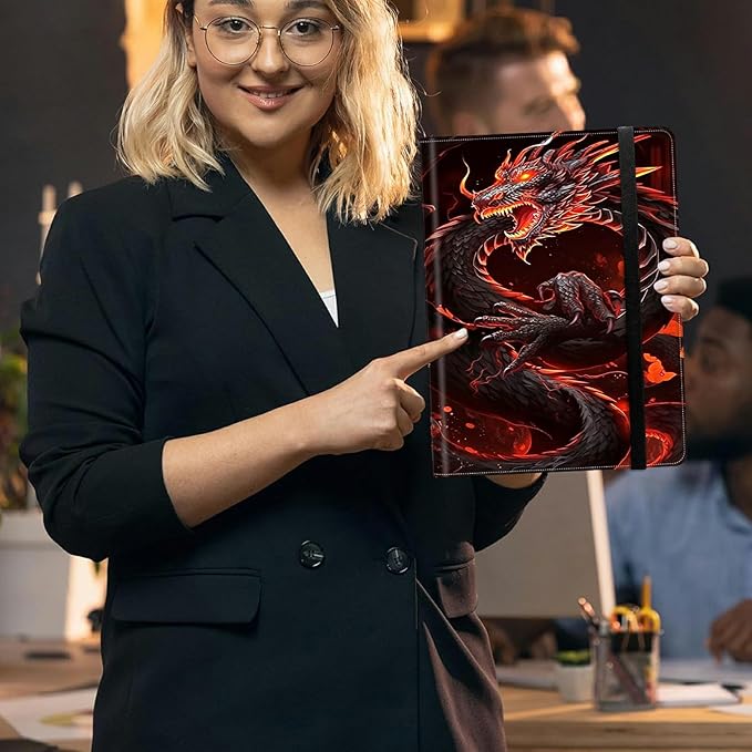 Red Dragon PU Leather Padfolio Clipboard Notepad with Pen Loop and Elastic Strap Interview/Resume Document Organizer for Business School Office