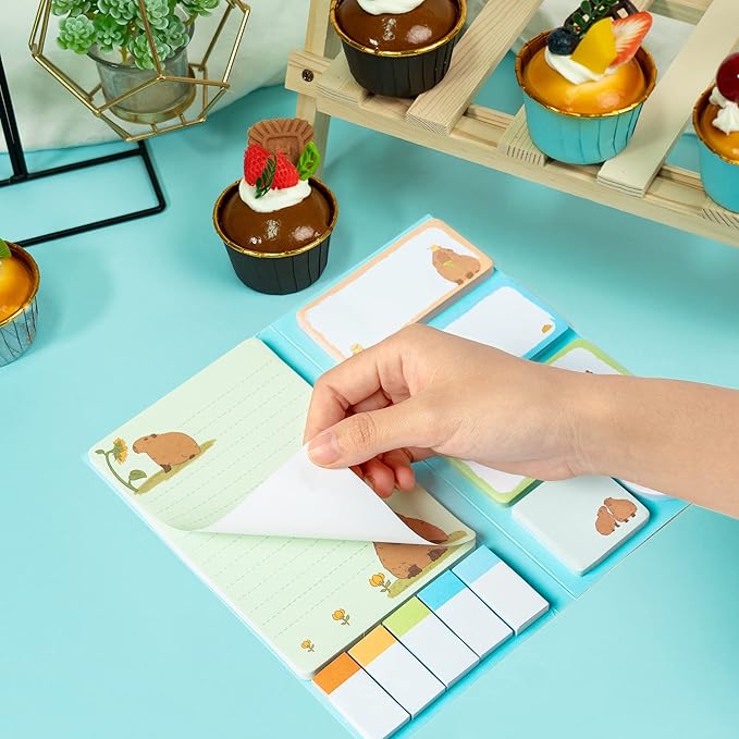 Don't Worry Be Capy Sticky Notes Set, 550 Sheets, Capybara and Orange Pattern Self-Stick Notes Pads Animal Divider Tabs Bundle Writing Memo Pads Back to School Office Supplies Small Gift