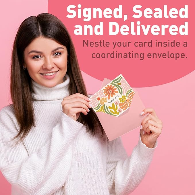 S&O Thank You Cards with Envelopes - Blank Stylish papers for Handwritten Messages -Set of 24 decor sheets and Envelopes - Assorted cute Cards with Stylish Color covers to Mix & Match