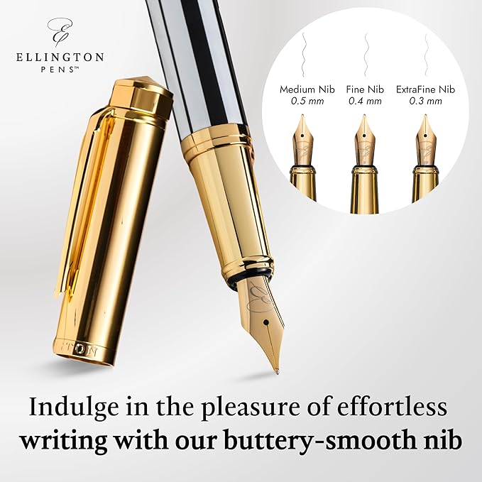 Luxury Fountain Pen Set- Fountain Pens for Writing - Smooth Extra Fine Nib - Includes Refillable Ink Converter, 3 Ink Cartridges [Black & Blue], Gift Box - Elegant Calligraphy
