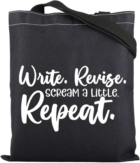 ENSIANTH Writer Gift Write Revise Scream A Little Repeat Book Sleeve Author Appreciation Book Cover Editor Writing Gift (Write B Bag)