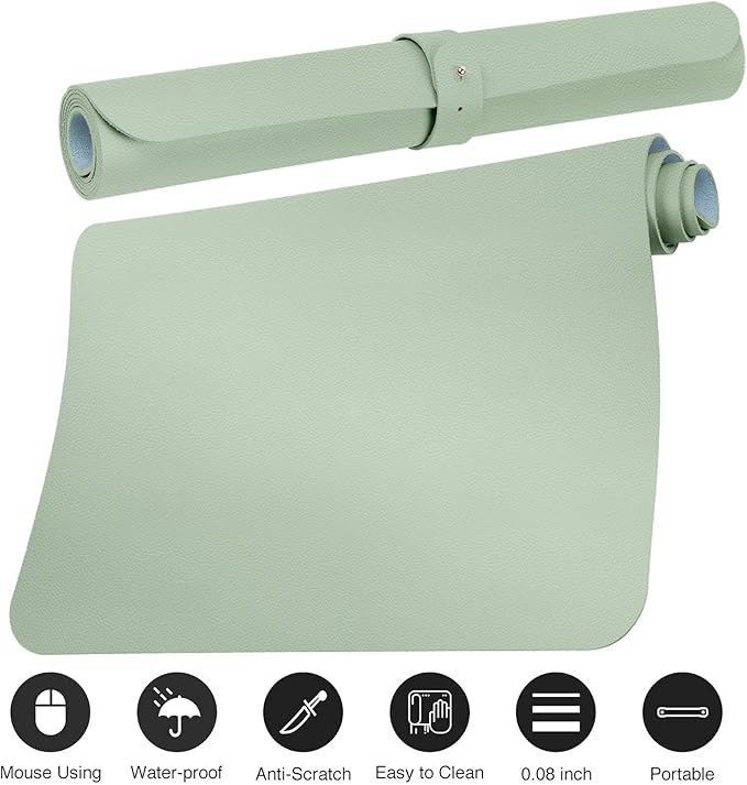 ‎Boutilon Leather Desk Pad 35"x 17" Non-Slip Mouse Pad,Office Desk Mat,Waterprooft PU Leather Desk Blotter,Desk Pad Protector,Desk Writing Pad for Home Office Decor (L-Green,35"x 17")